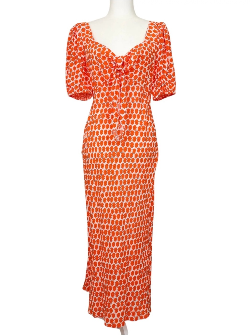 Diane von Furstenberg DVF Daisy Dots Orange Floral Tie Front Midi Dress Size 4